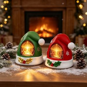 VOPPER Resin Christmas Elf Hat Ornament Warm Glow Light-up XmasHat Statue Light Table Decor Decorative Decoration Christmas