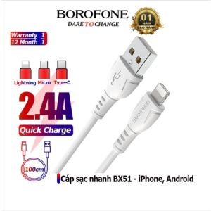 Dây Sạc nhanh 2.4A Borofone BX51 chống rối gãy cho iPhone Android iPad dây truyền tải dữ liệu dài 1m - CHÍNH HÃNG
