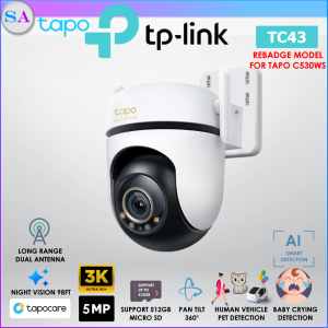 TP-Link Tapo TC43 3K 5MP CCTV Pan Tilt AI Outdoor Home WiFi Network Security Camera with Night Vision