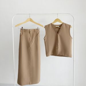 Yeppuoutfit Mijoo OneSet - Setelan Vest Sleveless dan Skirt Bahan Textured Polyester Formal Elegan