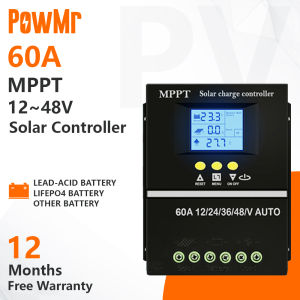 PowMr 60A MPPT Solar Charge Controller 12V 24V 36V 48V LCD Display Battery Intelligent Regulator Max 100V Input Dual USB for Lead-acid/Lithium Battery