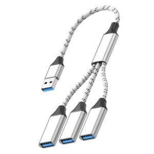 3 Port USB To USB 2.0 Hub OTG Converters Plug and Play Data Transfer Woven Cable Suitable for Mobile Computer Tablet