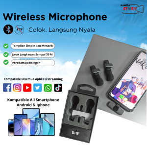 Wireless Microphone Lavalier Untuk Android & IPhone - Mikrofon Clip HP Video Live TikTok Vlog Game