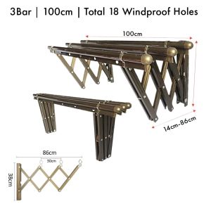 3Bar Foldable Drying Rack Wall Mounted Retractable Clothes Hanger Ampaian Baju Wall