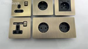 Retro Eu Metal Panel Wall Toggle Light Switch SocketBronzed Antique Stainless Steel German 16A Socket with USB Phone Charging