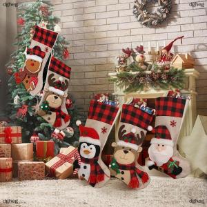 [COD] dgheg Christmas Stockings Christmas Stocking Deer Santa Snowman Burlap Plaid Xmas Stocking Holiday Christmas Decoration For Family
