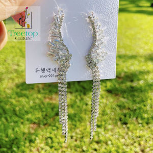 [Treetop Culture] korean 925 Silver Needle Earring stub wing long dangle chain