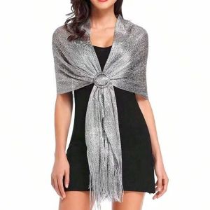 Gold/Silver Elegant Wedding Shawl 50*170CM Ladies Fringed Edge Gold Silver Party Evening Dress Shawl for Women Lady Sparkling Scarf