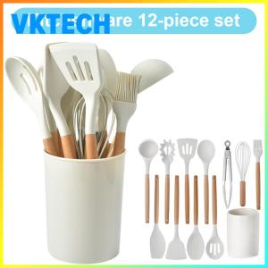 Vktech 12-Piece Wooden Handle Kitchen Utensil Set Heat-Resistant Serveware for Cooking and Food Presentation