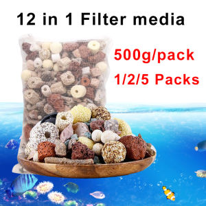 12 in 1 Aquarium Filter Media Bioballs Filter Lava Ring Ceramic rings Beneficial Bacteria with Net Bag for fish tank and pond