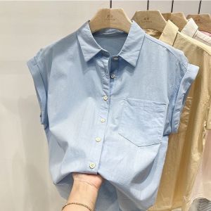 Shirt for Women New Style 2023 Loose Casual Polo Collar Sleeveless Top Short Sleeve Shirt