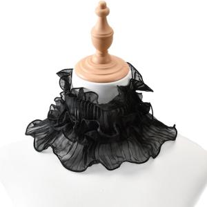 Fashionable Spring Summer Lace Trimmed Neck Scarf Womens Shirt Collar Design Neck Cover with Flirty Ruffled Detailing