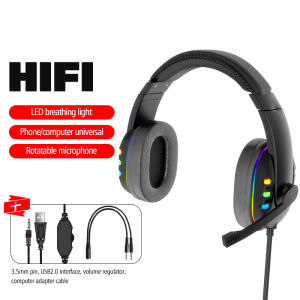 VAORLO 7.1 Surround Sound 3.5mm Wired Gaming Headphones Colorful LED Breathing Light Over Ear Game Headset Noise Cancelling Earphone With Microphone For PC Laptop Smart Phones