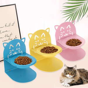 FANGAN ไม่ลื่น ชามอาหารแมวแบบยกสูง ที่พยุงคอวิทยาศาสตร์ ฟลีซ ชามอาหารสำหรับแมวแบบสูง ของใช้สัตว์เลี้ยง ดีไซน์ป้องกันการล้ม ที่ให้อาหารสัตว์เลี้ยงแบบถอดได้ สำหรับแมวและสุนัข
