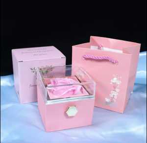 Jewelry Box Rotating Hidden Kotak Perhiasan Bunga Mawar Kotak Kalung Eternal Rose Box Cincin Ring Box