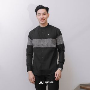 ANCSTR Kemeja Pria Shanghai Aplikasi Motif Premium - Median Panjang