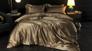 Double-Sided Ice Silk Quilt Cover Four-Piece Set ins Solid Color Summer Washed Silk Duvet Cover Bed Sheet Student Dormitory Three-Piece Set LZD