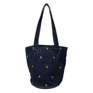 Cross-border embroidered denim bucket bag large capacity fashionable and trendy shoulder bag tote bag shopping bag