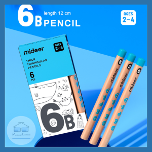 (6B Pencil) Mideer Wooden Thick Triangular - Children Kid Pencils for Writing and Correction Grip Pencil School