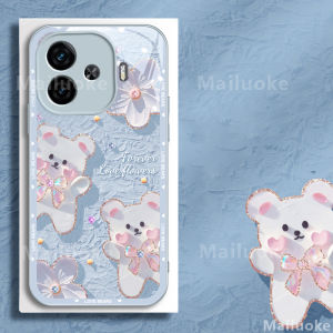 IQOO Z9 5G Case IQOO Z9X 5G Case IQOO Z9 Turbo New High-quality Little Bear Crystal Flower Metallic Paint Liquid Tempered Glass Shockproof Phone Case