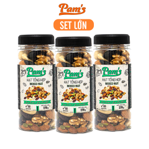 COMBO TIẾT KIỆM - 3 hũ hạt tổng hợp mix 6 loại(macca + hạnh nhân + nhân óc chó + hạt điều + hạt bí + nho khô) Pams 270g/hũ