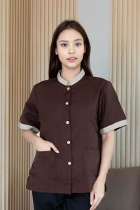 🚛🇹🇭The Bow เสื้อยูนิฟอร์มแม่บ้าน คอจีน มีกระเป๋า ใส่สบาย คล่องตัวทุกการเคลื่อนไหว มี 7 สี ครบไซส์ S-4XL