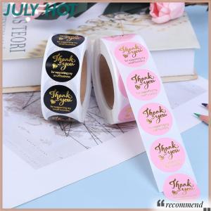 [JULYHOT] สติกเกอร์ขอบคุณ500ชิ้นตราประทับตกแต่งงานแต่งงานประทับร้อนสีชมพูป้ายทรงกลมสีดำ