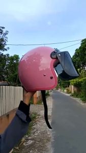 HELM SADAROSA fullleher ((list karet pink)) warna soft..kaca datar