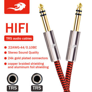 GOLLEY LION สายเครื่องดนตรี TRS 1/4นิ้วสายเชื่อมต่อเสียงสเตอริโอแจ็คตัวผู้6.35เส้นสมดุล6.35ใช้ได้กับกีตาร์ไฟฟ้าเบสคีย์บอร์ดมิกเซอร์แอมป์ลําโพง