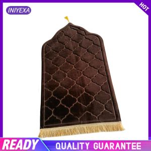 【High Cost-Performance】 Sajadah Prayer Mat Blanket Travel Mat Area Rugs Collectible for Cafe Home Holiday Gifts for Ramadan Flannel Carpet Worship Kneel Embossing Floor Non slip Soft Portable Carpets