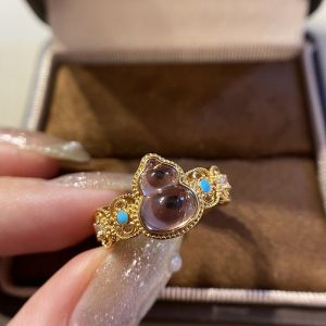 已开光  招财 S925纯银九紫离火葫芦戒指环女古法国潮精致珐琅彩宝紫晶葫芦福禄 S925 Pure Nine Purple Off-fire Gourd Ring for Women Ancient French Trendy Exquisite Enamel Colored Gemstone Amethyst Gourd Fortune