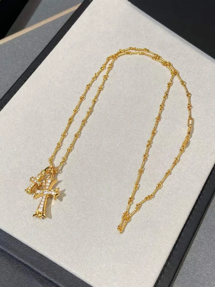 Double Cross Necklace for Women,14k Gold Plated Vintage CZ Cubic Zirconia  Long Cross Pendant Necklace for Women Men Jewelry Birthday Gifts |  Amazon.com