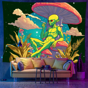Hantar dari gudang tempatanFun alien tapestry background cloth Colorful alien decorative fabric for dormitory walls hanging cloth background cloth