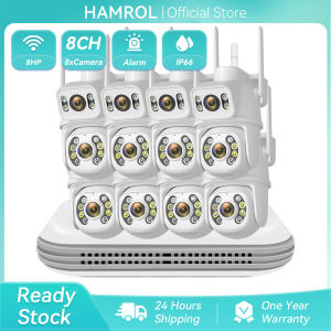Hamrol 8CH NVR 8MP IP Camera Dual Lens Dual Screen WiFi Camera Outdoor Waterproof Full Color Night Vision CCTV Surveillance Kit