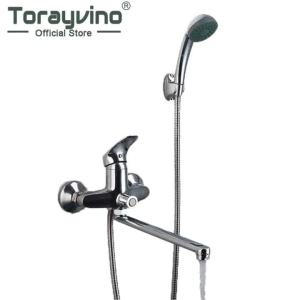 LDIES Torayvino Bathroom Shower Faucet Long Nose Outlet Stainless Steel Wall Mounted Bathtub Torneira Mixer Water Tap Shower System 3R8H1