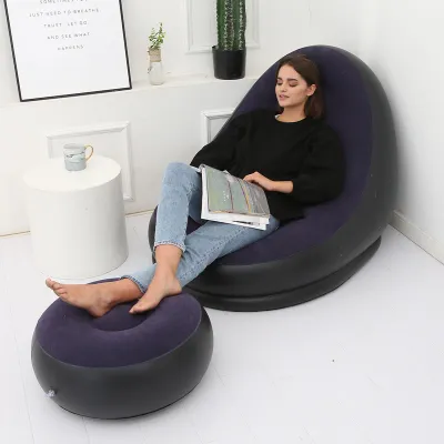 Kursi Santai Dengan Sandaran Kaki Kursi Malas Sofa Udara Kamar Tidur Dalam Ruangan Ruang Tamu Lipat Kursi Santai Malas Tiup Luar Ruangan Perjalanan Berkemah Piknik Kursi Tiup