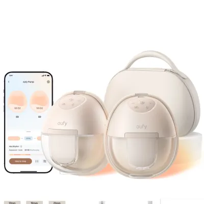 【With Free Mom Bag】Anker eufy Breast Pump S1 Pro Heated Wearable Slim Hands-Free with Industry-Leading HeatFlow Tech Wireless Charging Case App-Controlled OptiRhythm Hospital-Grade Suction in-Bra Use T8D04
