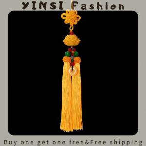 YINSI Lotus Chinese Knot Car Ornament Auto Rearview Mirror Lotus Pendant Chinese Knot Hanging Rope Decoration Car Interior Accessories