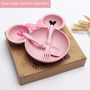 B.LIVEM ถาดอาหารเด็กฟางข้าวสาลีพร้อมช้อนและส้อมอาหารเกรดเด็กจานกันกระแทกและทำความสะอาดง่ายชุดอาหารเด็กที่บ้าน