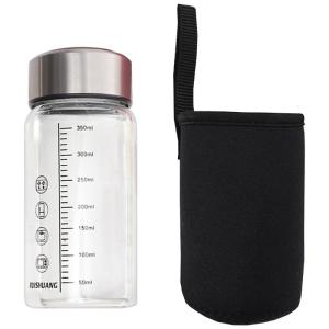 Summer Heatproof Glass Water Bottle 350ml Graduated Measurement Leak proof Lid For Fitness Travels Coffee
