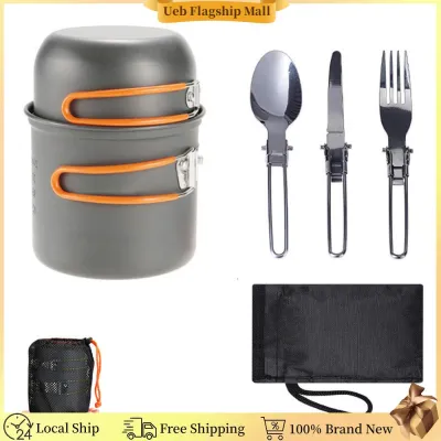[Ueb Flagship Mall]Camping Cookware Set Aluminum Alloy Outdoor Pot Tableware Kit with Handle Camping Cooking Set for Camping 1-2 Persons