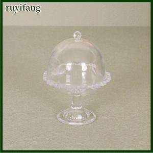ruyifang 1:12 Dollhouse Miniature Transparent High Tray Dessert Plate W Cover Cake Fruit Tray Kitchen Decor Toy Doll House Accessories
