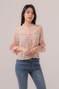 RIMINI - Atasan Wanita Blouse Kondangan Lengan Panjang Polkadot XS-XXXL - Haejin Top 524848