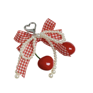 Elegant Checkered Cherry Keychain With Lace Trim And Metal Hardware Multi Functional Bag Or Keys Decors