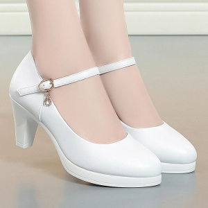 6.5cm Breathable Fashion Soft Leather Silver Red Wedding Shoes Woman Med Block Heels 2026 Platform Pumps Women for Office Mom