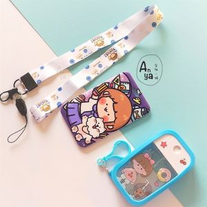 ANYA Exquisite Emboss Cartoon Card Holder with Lanyard and Empty Twisted Hand Sanitizer Bottle with Silicone Cover