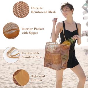 Mesh Bag Travel Beach Bag Waterproof Tote Shopping Bag Large Net Handbag Toiletry Storage Bag