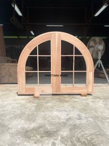 ชุดวงกบ+หน้าต่างคู่ โค้ง ไม้เนื้อแข็ง กรอบกระจก 6 ช่อง