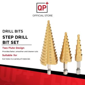 STEP DRILL BIT SET TITANIUM COATED CONE TAPER HEX DRILL BITS CENTER STEP DRILL (4-12/20/32MM) l GERUDI l 电钻