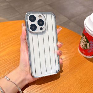 KISSCASE Plating Stripe Pattern High Clear Phone Case For iphone 15 14 13 Pro Max With Lens Film Protector Full Protection Transparent Hard PC Shockproof Back Cover For iphone 15 14 13